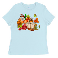 Baby Blue pumpkins daisies and fall leaf's ado Ladies Tee - AdoDesignShop