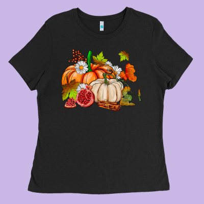 Pumpkins Daisies And Fall Leaf's Ado Ladies Tee Designed By Adodesignshop