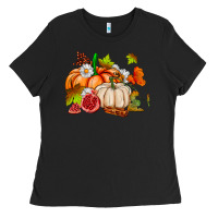 Black pumpkins daisies and fall leaf's ado Ladies Tee - AdoDesignShop