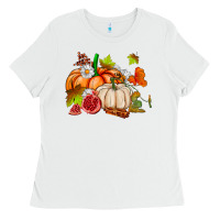 White pumpkins daisies and fall leaf's ado Ladies Tee - AdoDesignShop