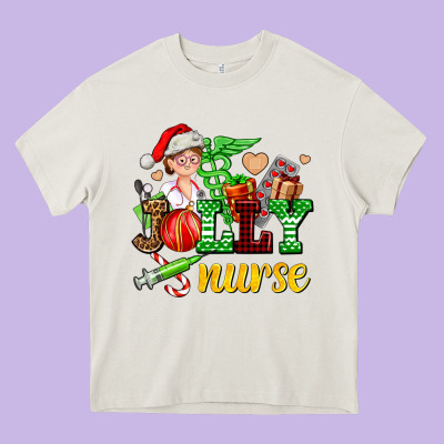 Jolly Nurse With Christmas Element Heavy Core Tee Designed By Adodesignshop
