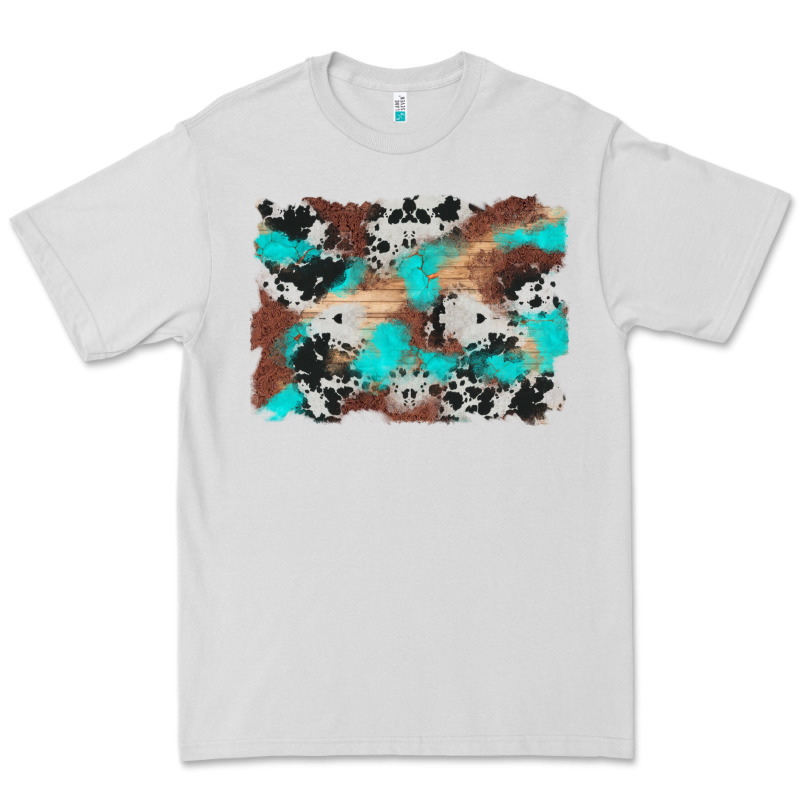 Western Cowhide Turquoise And Wood Background Premium Tee by Artiststas | Teevron