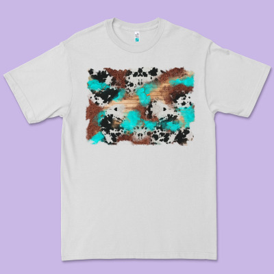 Western Cowhide Turquoise And Wood Background Premium Tee Designed By Artiststas