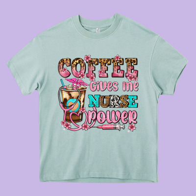 Coffee Gives Me Nurse Power Heavy Core Tee Designed By Adodesignshop