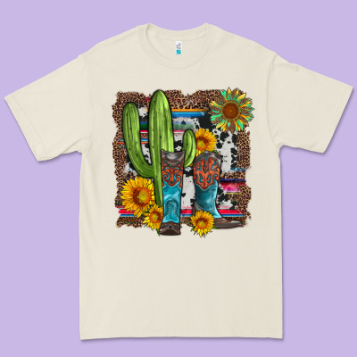 Western Cactus With Cowboy Boots And Sunflowers Premium Tee Designed By Artiststas
