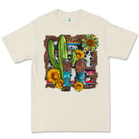 Bone western cactus with cowboy boots and sunflowers Premium Tee - Artiststas