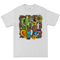 Dove Grey western cactus with cowboy boots and sunflowers Premium Tee - Artiststas