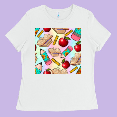 School Seamless Pattern Ladies Tee Designed By Bundleandbundleshop