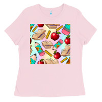 Bubblegum Pink school seamless pattern Ladies Tee - BundleAndBundleShop