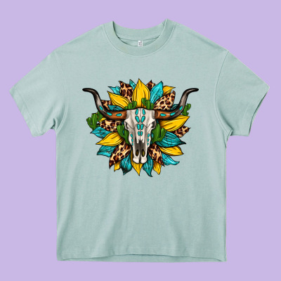 Bull Skull Gemstone Cactus Leopard Sunflower Heavy Core Tee Designed By Artiststas