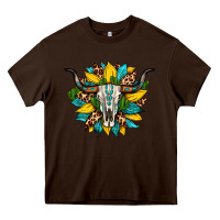 Chocolate Brown bull skull gemstone cactus leopard sunflower Heavy Core Tee - Artiststas