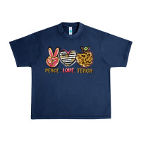 Navy peace love teach Urban Heavy Tee - NancyCooperArtShop