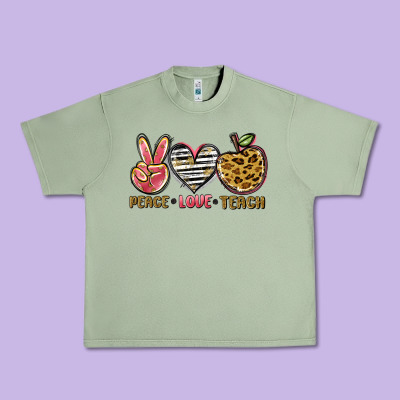 Peace Love Teach Urban Heavy Tee Designed By Nancycooperartshop
