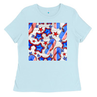 Baby Blue 4th of july flip flops seamless pattern Ladies Tee - BundleAndBundleShop