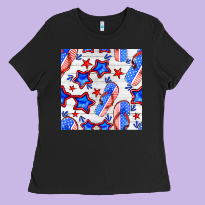 4th Of July Flip Flops Seamless Pattern Ladies Tee Designed By Bundleandbundleshop