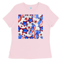 Bubblegum Pink 4th of july flip flops seamless pattern Ladies Tee - BundleAndBundleShop