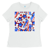White 4th of july flip flops seamless pattern Ladies Tee - BundleAndBundleShop