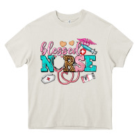 Cream blessed nurse Heavy Core Tee - AdoDesignShop