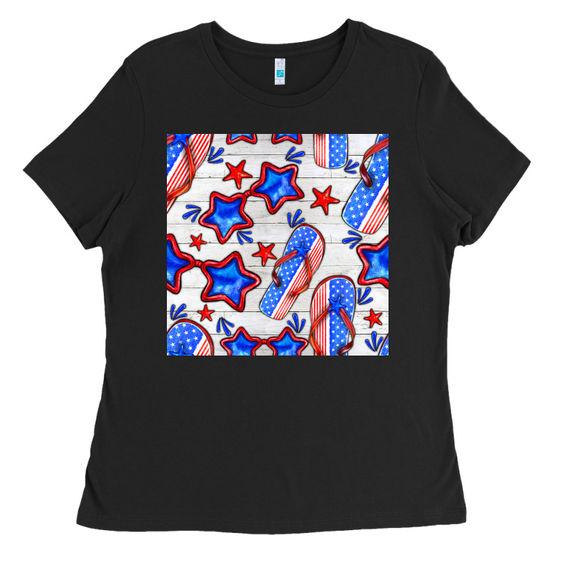 4th Of July Flip Flops Seamless Pattern Ladies Tee by BundleAndBundleShop | Teevron