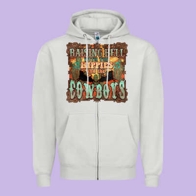 Raising Hell With The Hippies And The Cowboys Zipper Hoodie Designed By Howdyjamesfarm