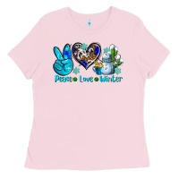 Bubblegum Pink peace love winter ado Ladies Tee - AdoDesignShop