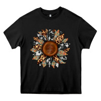 Black cowhide leopard aztec sunflower Heavy Core Tee - Artiststas
