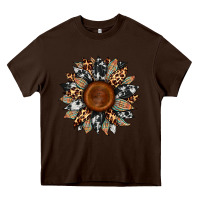 Chocolate Brown cowhide leopard aztec sunflower Heavy Core Tee - Artiststas