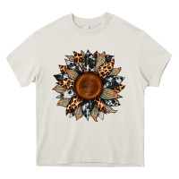 Cream cowhide leopard aztec sunflower Heavy Core Tee - Artiststas