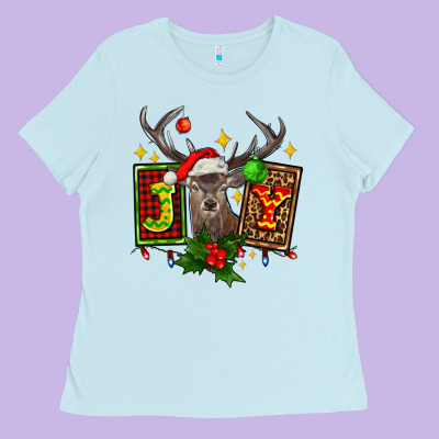 Joy With Reindeer Ado Ladies Tee Designed By Adodesignshop