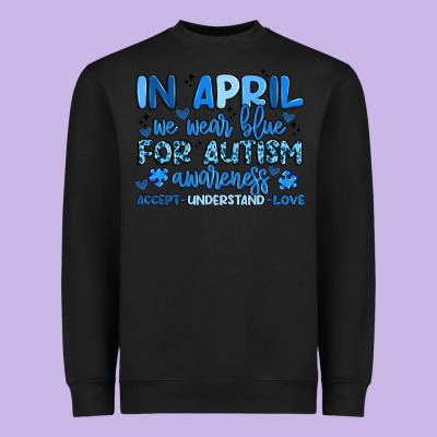 In April We Wear Blue For Autism Awareness Heavyweight Sweatshirt Designed By Artiststas