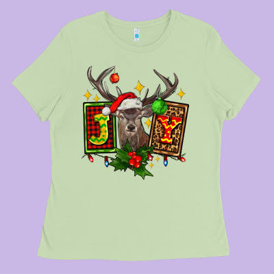 Joy With Reindeer Ado Ladies Tee Designed By Adodesignshop