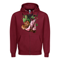Burgundy Cowgirl boots hat horns cactus Zipper Hoodie - HowdyJamesFarm