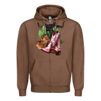 Chestnut Cowgirl boots hat horns cactus Zipper Hoodie - HowdyJamesFarm