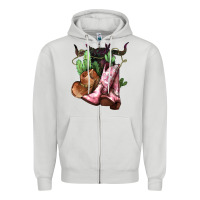 Dove Grey Cowgirl boots hat horns cactus Zipper Hoodie - HowdyJamesFarm