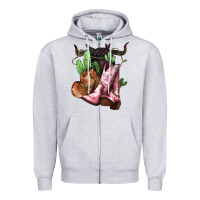 Heather Grey Cowgirl boots hat horns cactus Zipper Hoodie - HowdyJamesFarm