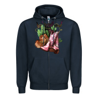 Navy Cowgirl boots hat horns cactus Zipper Hoodie - HowdyJamesFarm