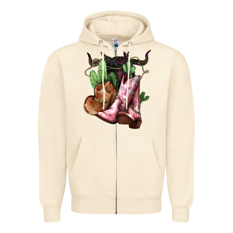 Cowgirl Boots Hat Horns Cactus Zipper Hoodie by HowdyJamesFarm | Teevron