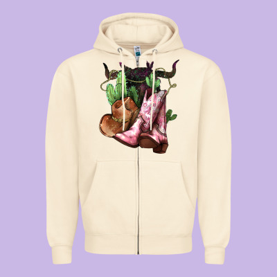 Cowgirl Boots Hat Horns Cactus Zipper Hoodie Designed By Howdyjamesfarm