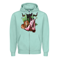 Seafoam Cowgirl boots hat horns cactus Zipper Hoodie - HowdyJamesFarm