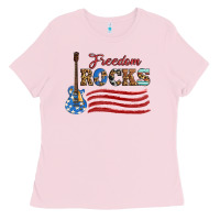 Bubblegum Pink freedom rocks with guitar Ladies Tee - Artiststas