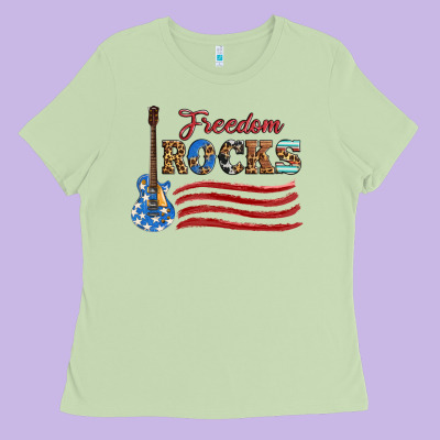 Freedom Rocks With Guitar Ladies Tee Designed By Artiststas