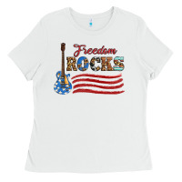 White freedom rocks with guitar Ladies Tee - Artiststas