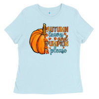 Baby Blue Autumn leaves and pumpkin please Ladies Tee - RanaPortraitStore