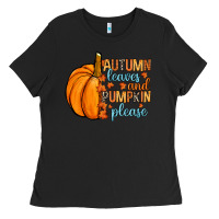 Black Autumn leaves and pumpkin please Ladies Tee - RanaPortraitStore