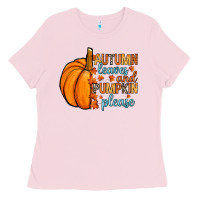 Bubblegum Pink Autumn leaves and pumpkin please Ladies Tee - RanaPortraitStore