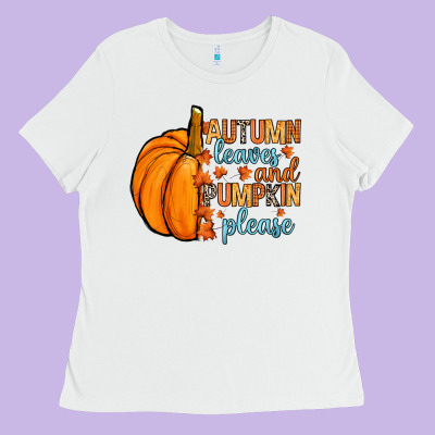 Autumn Leaves And Pumpkin Please Ladies Tee Designed By Ranaportraitstore