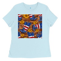 Baby Blue america western boots and sunflower seamless pattern Ladies Tee - BundleAndBundleShop