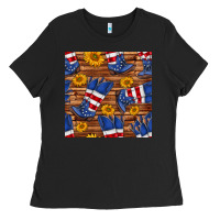 Black america western boots and sunflower seamless pattern Ladies Tee - BundleAndBundleShop