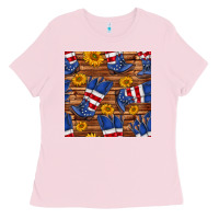 Bubblegum Pink america western boots and sunflower seamless pattern Ladies Tee - BundleAndBundleShop
