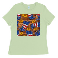 Matcha america western boots and sunflower seamless pattern Ladies Tee - BundleAndBundleShop